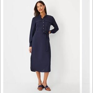Petite Stand Collar Belted Pocket Shirtdress